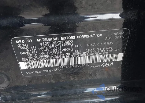 2017 Mitsubishi Outlander Se/Sel z USA, uszkodzony, nr VIN JA4AZ3A30HZ003020